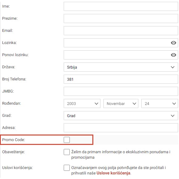 promo kod za registraciju